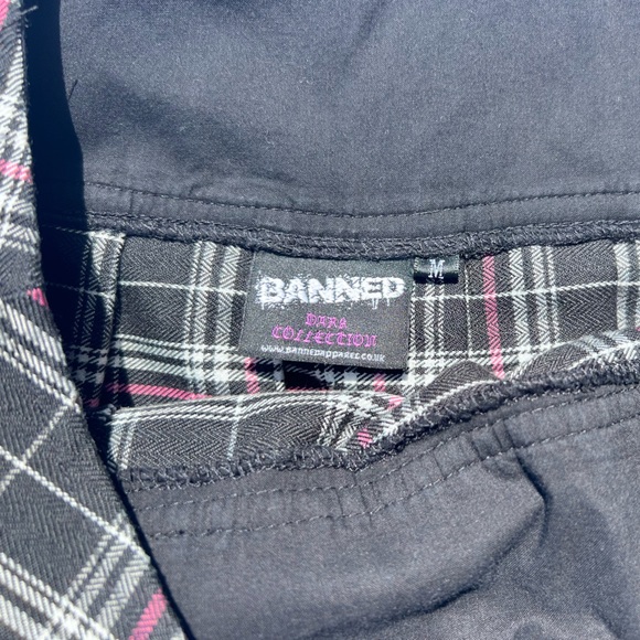 Banned Dark Collection Plaid Pleated Mini Skirt Buckle Detail Black Pink White - Picture 4 of 6